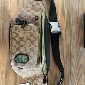 Coach Track Belt Bag In Signature Canvas With Coach Patch